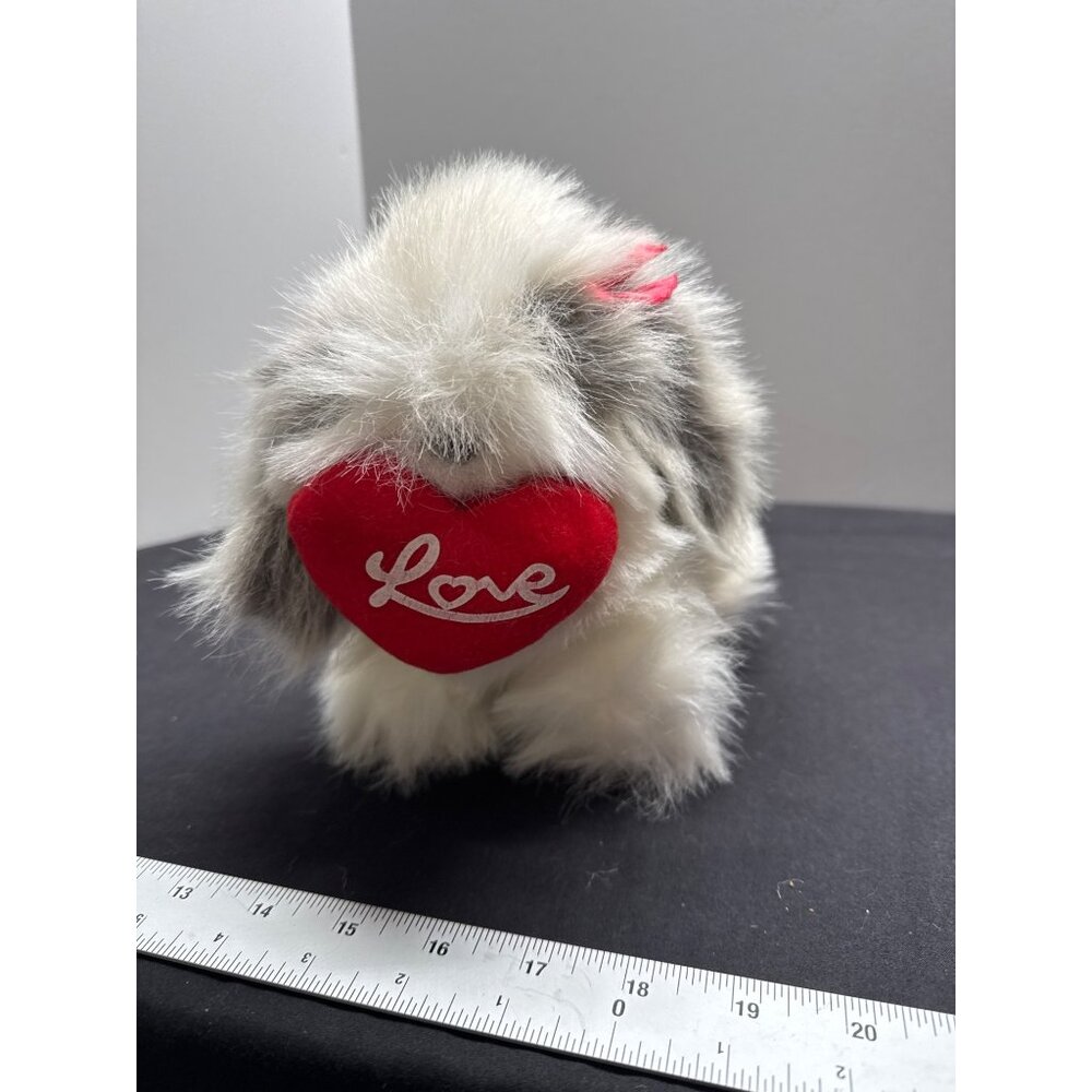 Mary Meyer "Love" Heart Plush Dog Gray White Sheep Dog / Shitzu Plastic Eyes Fel